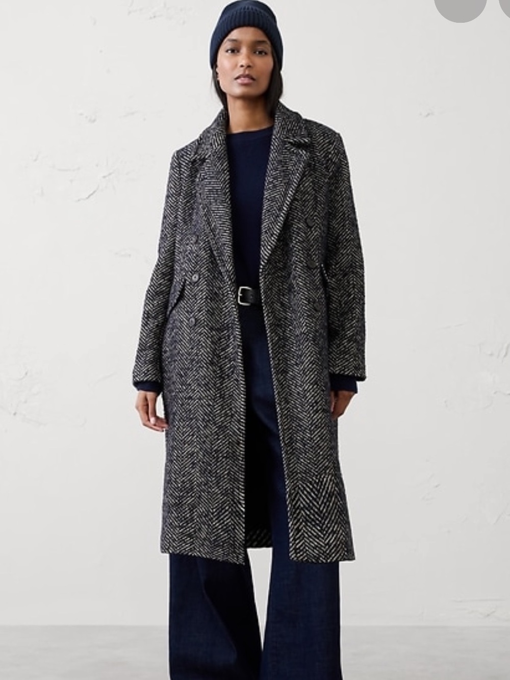Banana Republic Timeless Topcoat Peacoat Jacket in Midnight Herringbone S NWT